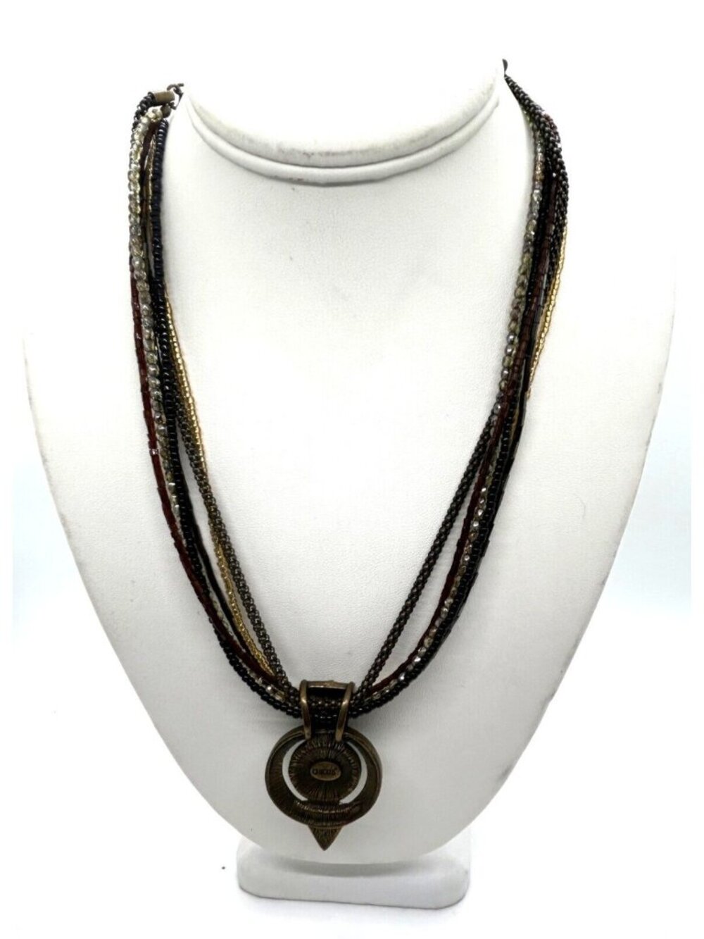 Chicos Multi-Strand Beaded Necklace With Bronze Pendant & Crystal Accents - Picture 5 of 6